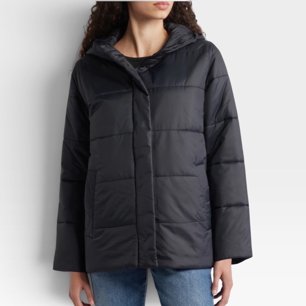 Eileen Fisher Plus Size Navy Puffer Down Hooded Jacket Coat
